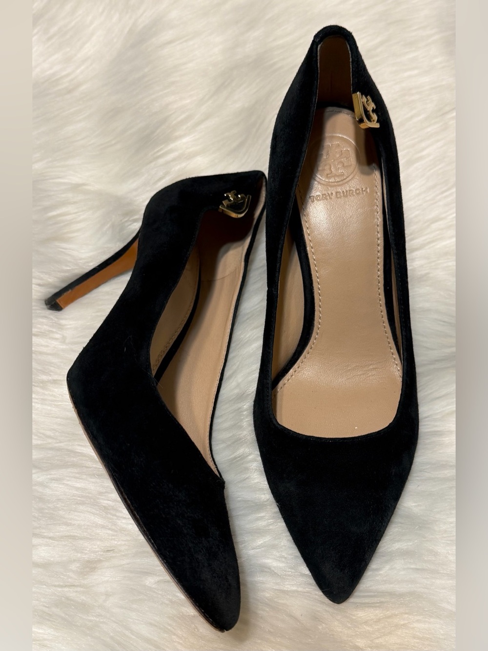Tory Burch Elizabeth Black Suede Pointed Toe Stiletto Pumps